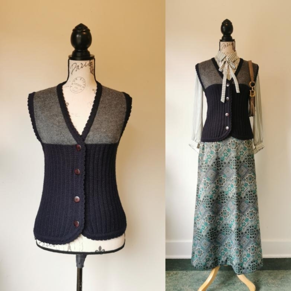 Vintage Emporio Armani Navy and Gray Wool Knit Vest